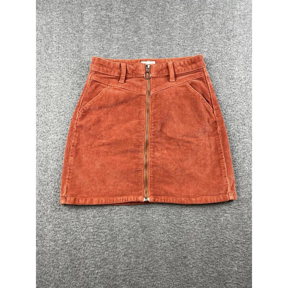 SO Women's Rust Corduroy Zip-Front Mini Skirt Size 0/24W